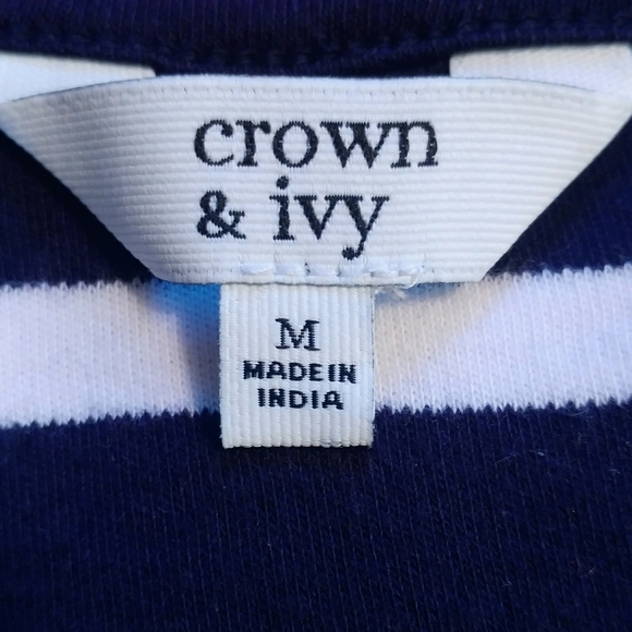 Navy & White Striped Top w/Ruffled Neck line - Picture 5 of 5